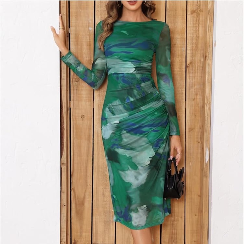 Amazon Vibrant Green Long Sleeve Dress